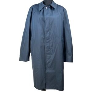 Clipper Mist Londontown Mens Navy Blue Vintage Trench Coat Faux Fur Lined 44 Reg